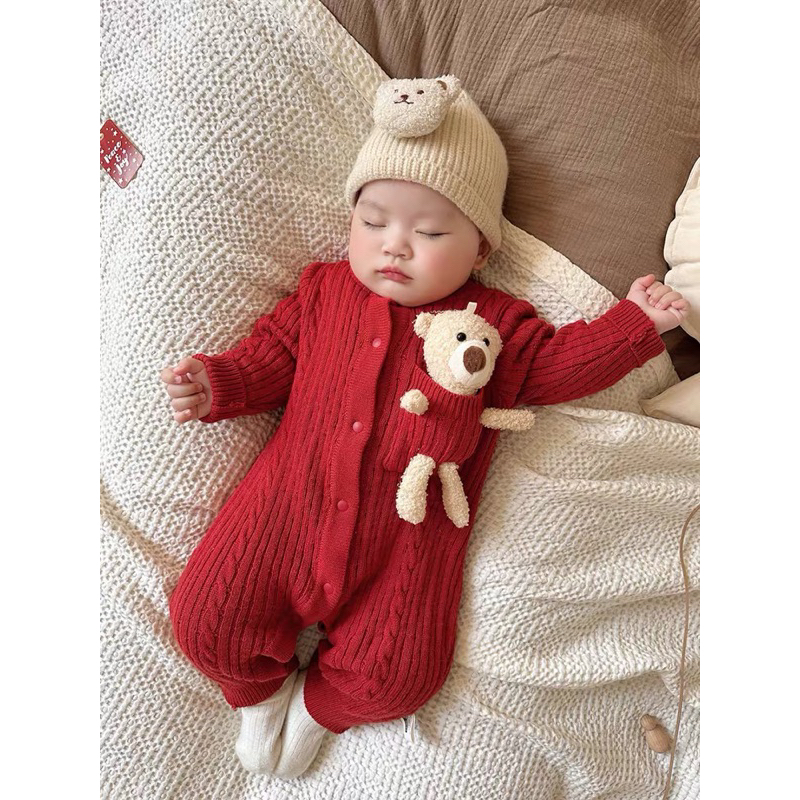 Bộ body len thừng siêu ấm tặng kèm gấu cực yêu cho bé - Hàng loại 1 trần bông