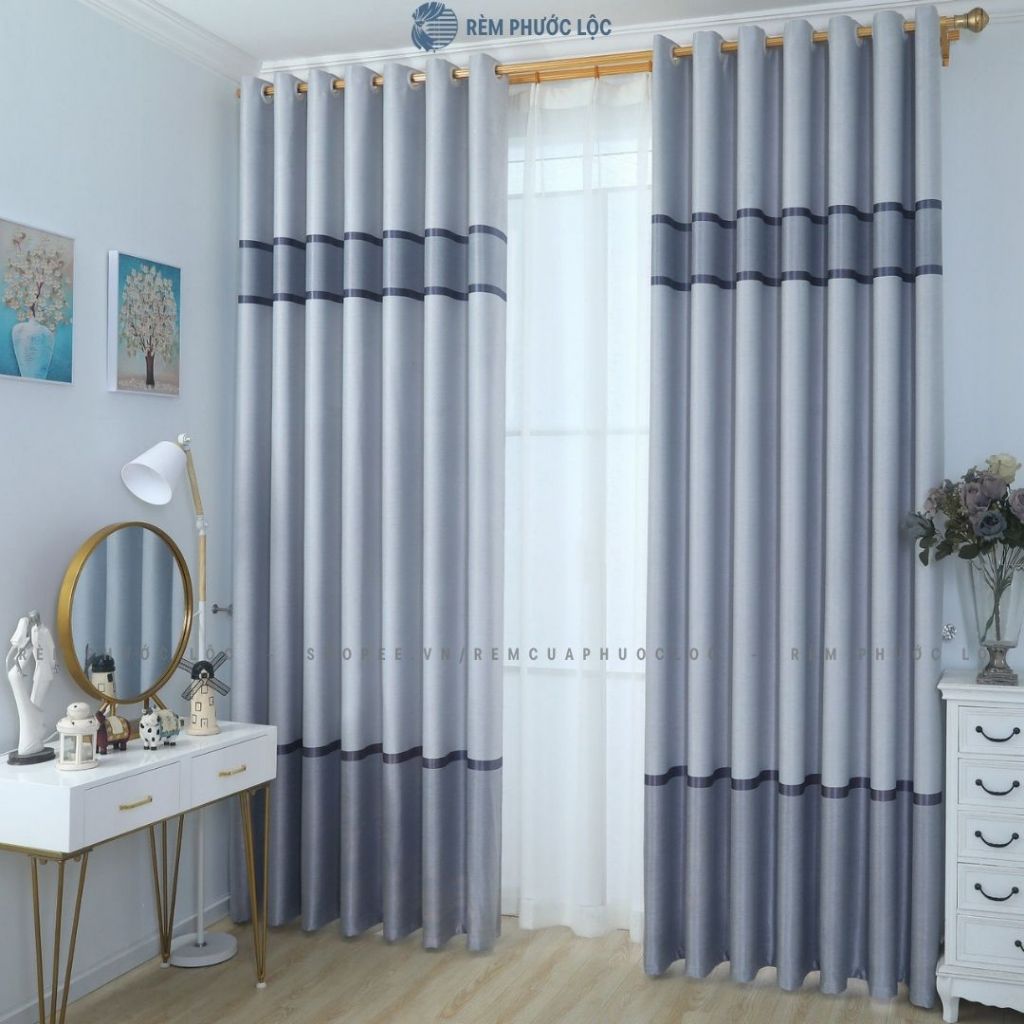 Rèm Cửa Chính Size Lớn Vải Gấm Cao cấp - Rèm Cửa Kẻ Sọc Ngang Đẹp Trang Nhã Hiện Đại