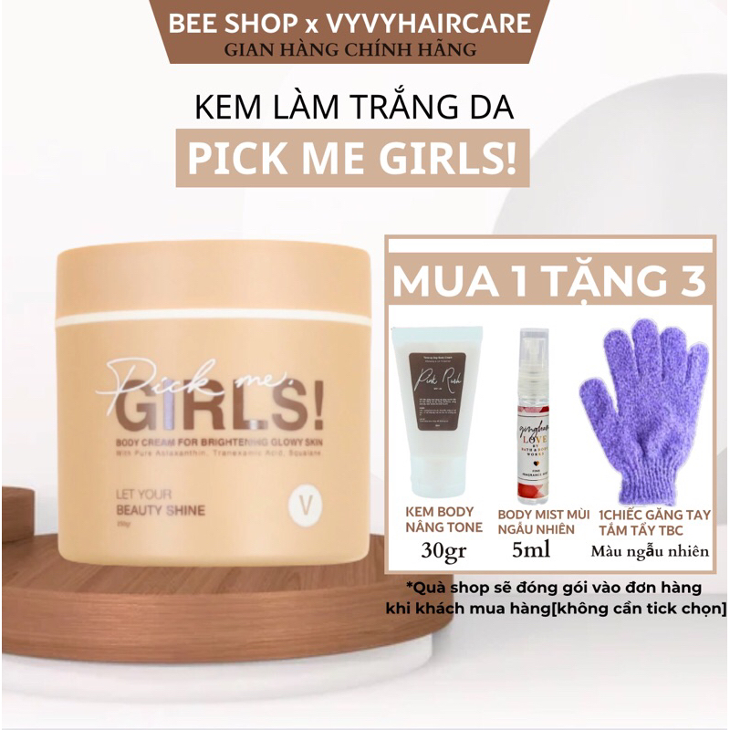 Kem Trắng Da Body "Pick me Girls!" Vyvyhaircare 250g-giúp da trắng hồng trong veo [KHÔNG HỒI TONE]