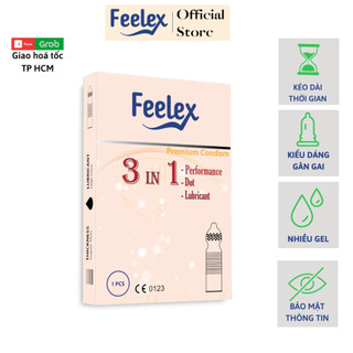 Bao cao su gân gai siêu mỏng Feelex 3 in 1, nhiều gel bôi trơn, kéo dài, cảm giác chân thật - Hộp 01 bcs