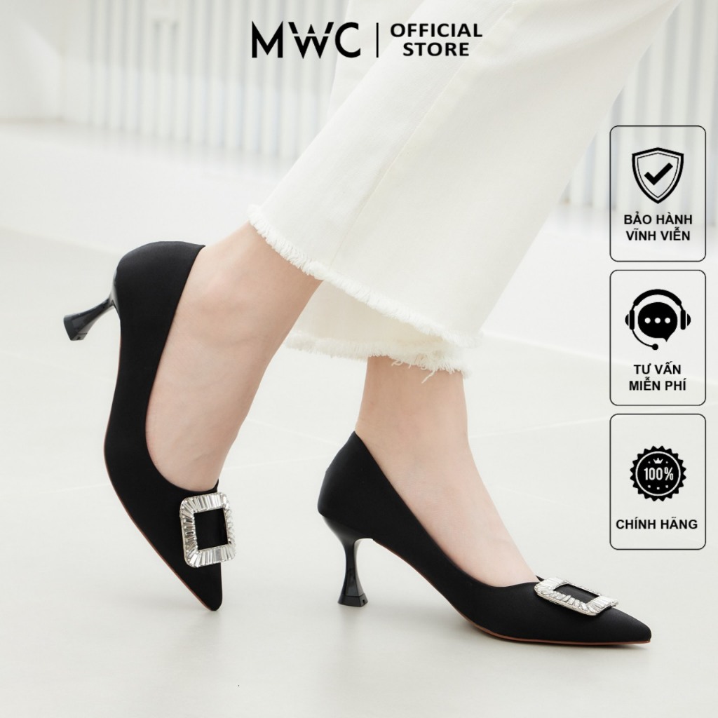 Giày Cao Gót MWC G012 - Giày Cao Gót Mũi Nhọn Chất Liệu Da Lộn Đính Khoá Thanh Lịch