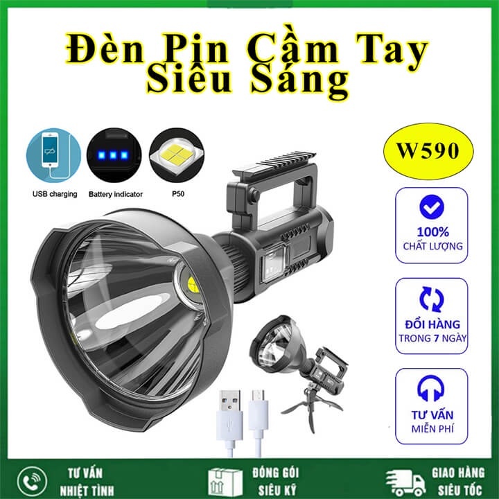 Đèn pin cầm tay siêu sáng chiếu xa 1000m chống thấm nước
