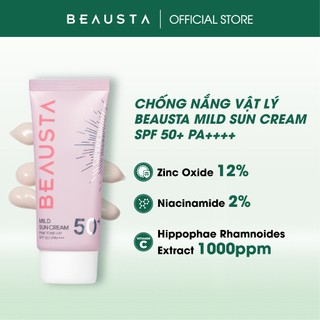 Kem Chống Nắng Nâng Tone BEAUSTA Mild Sun Cream Pink Tone-up SPF 50+/ PA++++ Tuýp 50g