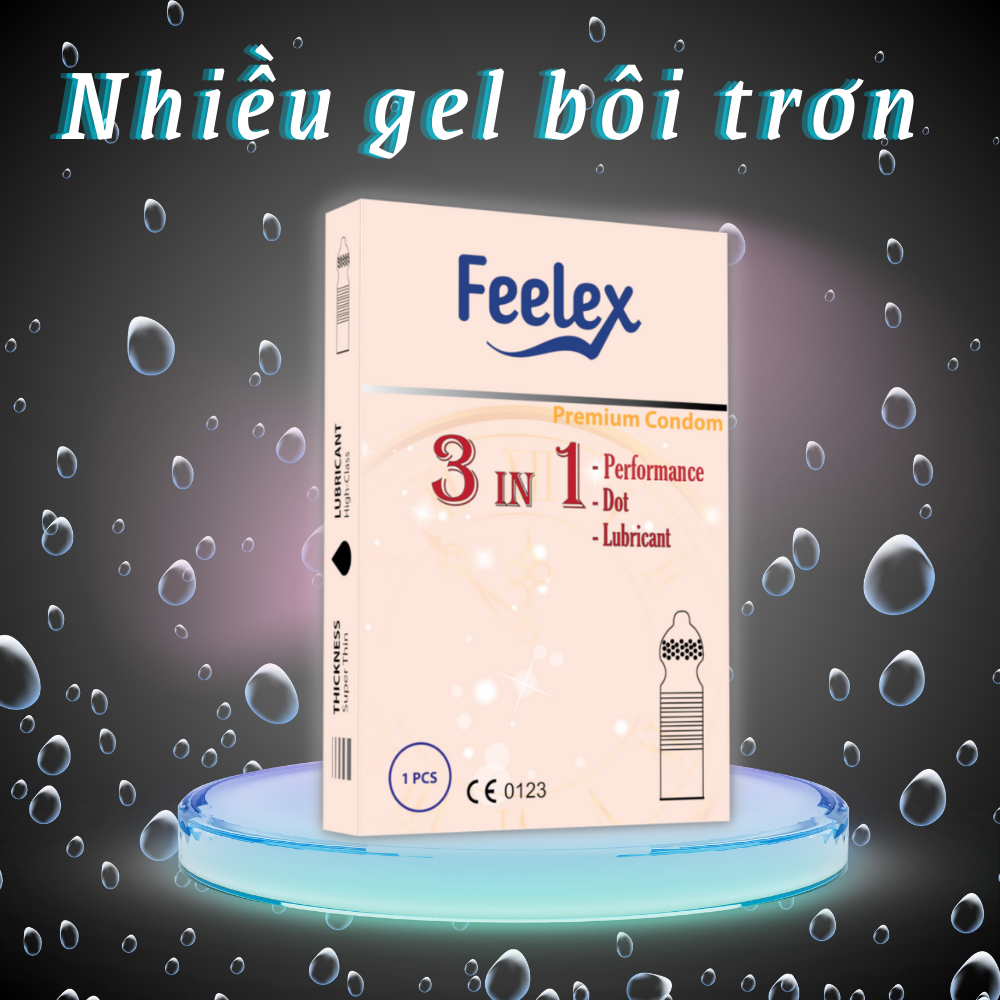 Bao cao su Feelex 3in1 gân gai, nhiều gel bôi trơn - hộp 01bcs