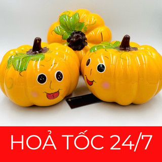 Heo đất, lợn đất, Ống tiết kiệm dáng quả bí ngô, Chất liệu gốm sứ Bát Tràng