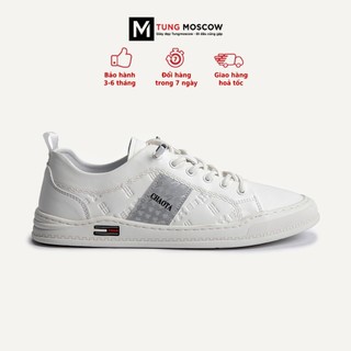 Giày thể thao nam, giày da nam thời trang Tùng Moscow bản da trắng vân nổi đế mềm mại êm ái - SP006028