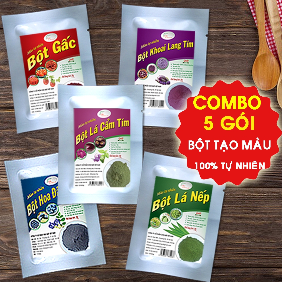 Set combo 5 gói 10gr bột tạo màu tự nhiên bột rau củ quả Chợ Quê dùng tạo màu, nấu xôi, làm bánh, thạch, cho bé ăn dặm