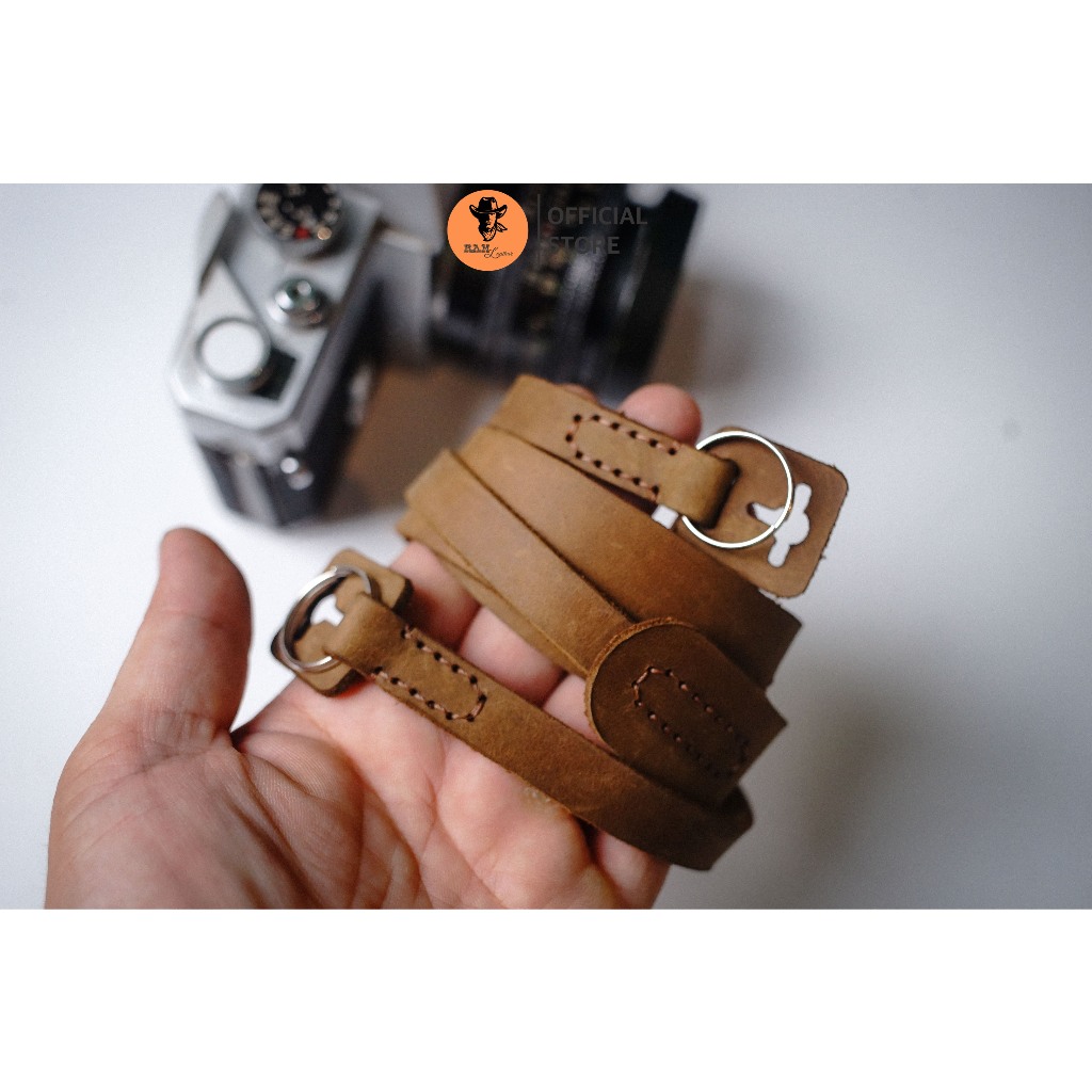Dây máy ảnh da bò thật cho Sony, Fujifilm, Canon, Nikon - RAM Leather A6 nâu đất