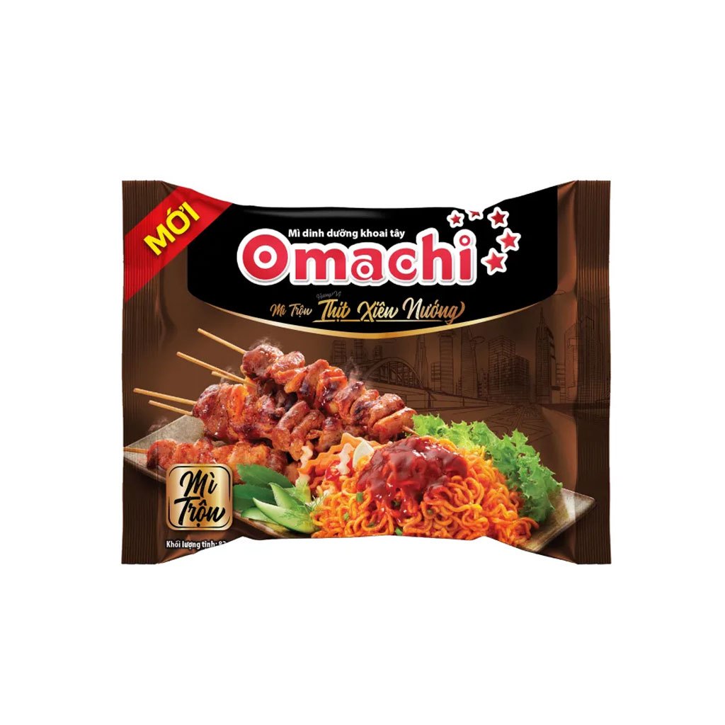 Thùng 30 gói mì trộn Omachi thịt xiên nướng 82g