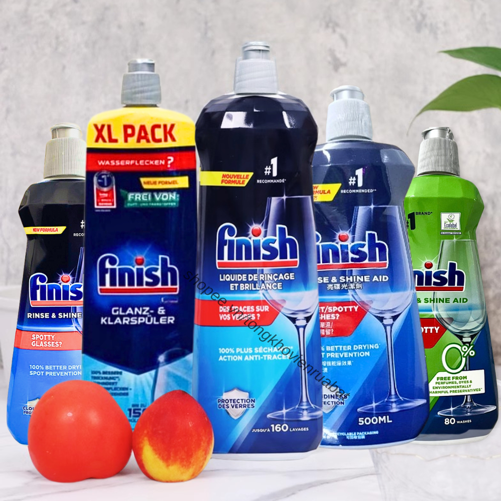Nước làm bóng finish 1200ml, 800ml, 400ml Eco 0% dùng cho máy rửa bát, dung dịch dầu bóng finish, nước hỗ trợ xả cho máy