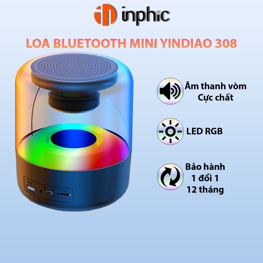 Loa bluetooth không dây YINDIAO 308 bass mạnh âm thanh vòm 3D đèn led RGB rực rỡ pin dung lượng cao