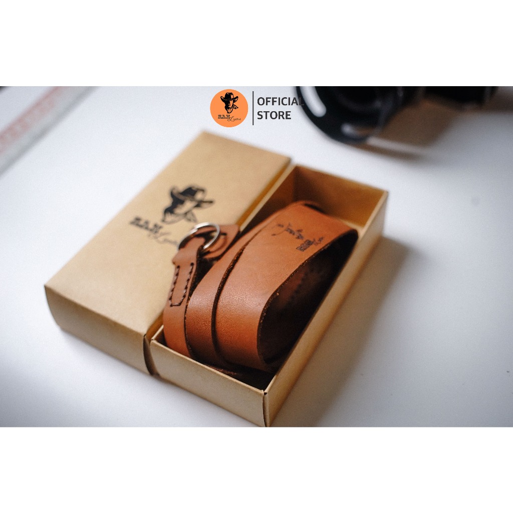 Dây máy ảnh da bò thật cho Sony, Fujifilm, Canon, Nikon - RAM Leather A6 nâu sáng mềm