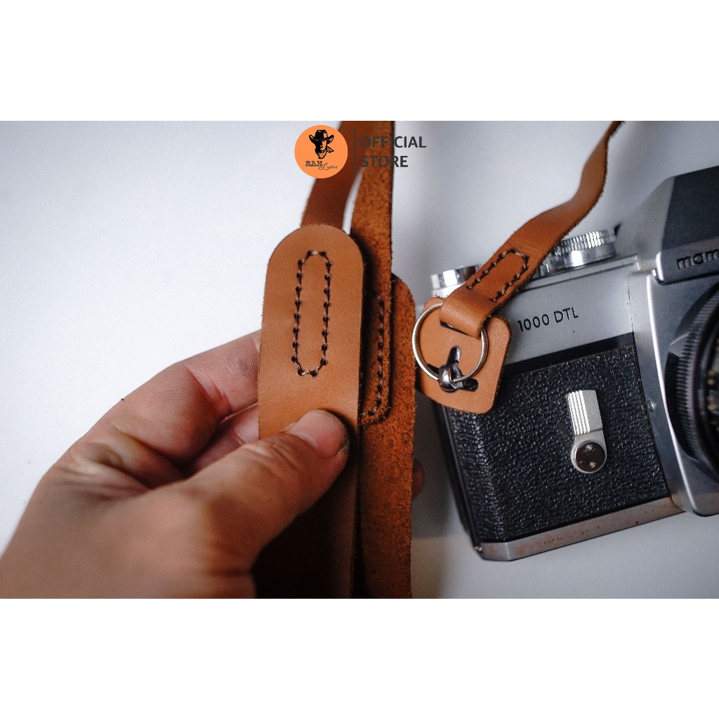 Dây máy ảnh da bò thật cho Sony, Fujifilm, Canon, Nikon - RAM Leather A6 nâu sáng mềm