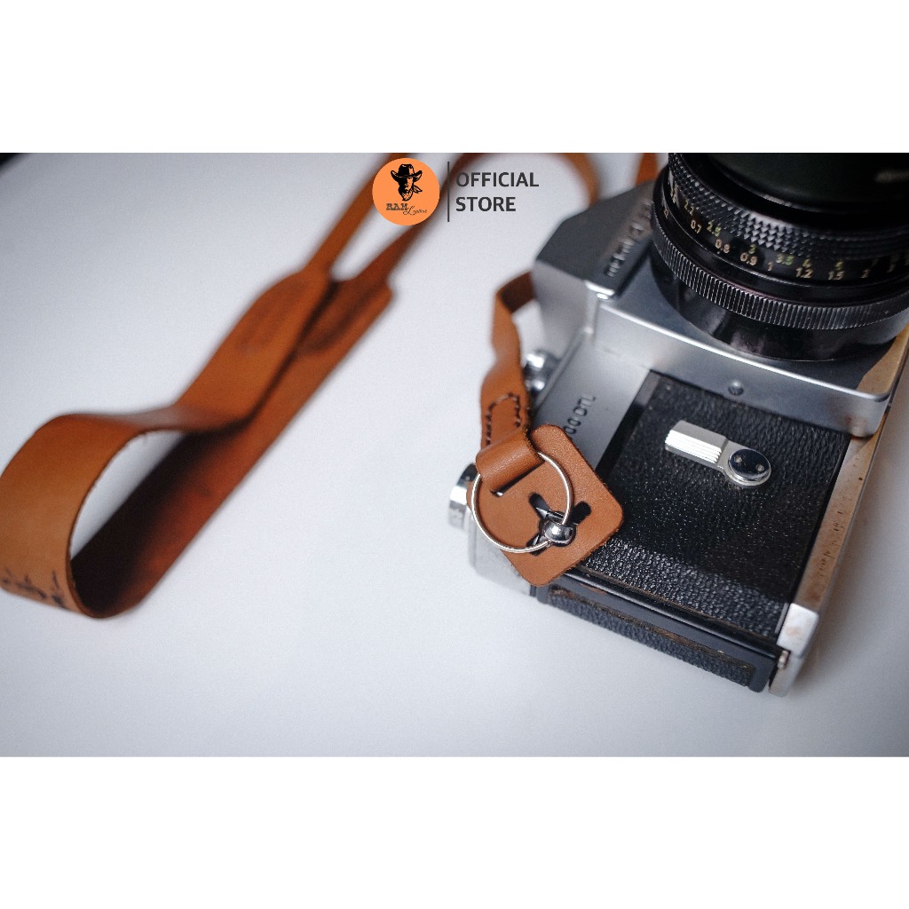 Dây máy ảnh da bò thật cho Sony, Fujifilm, Canon, Nikon - RAM Leather A6 nâu sáng mềm
