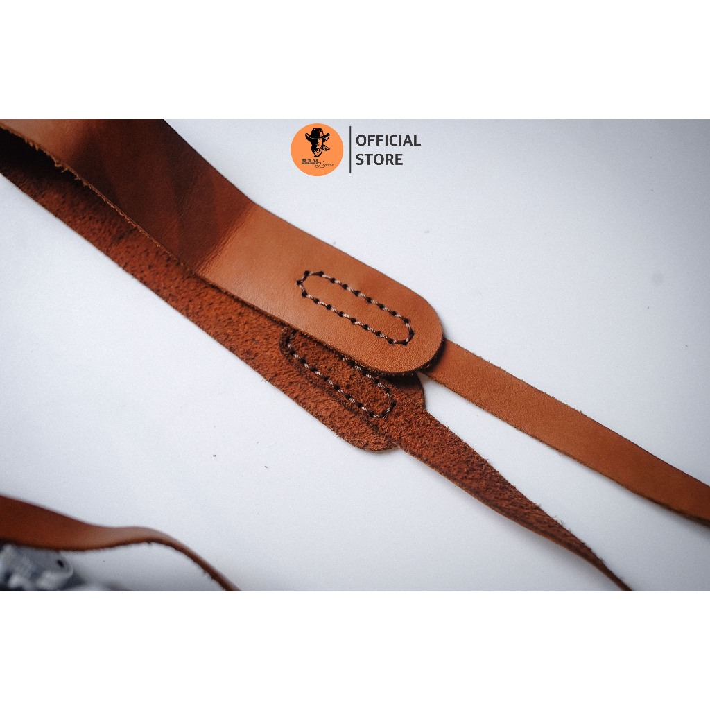 Dây máy ảnh da bò thật cho Sony, Fujifilm, Canon, Nikon - RAM Leather A6 nâu sáng mềm