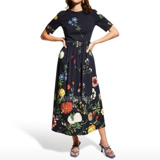 Đầm midi 0scar fl0ral-print poplin