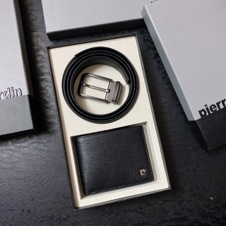 Set pierre ví ngang logo p + nịt gài sọc - s326