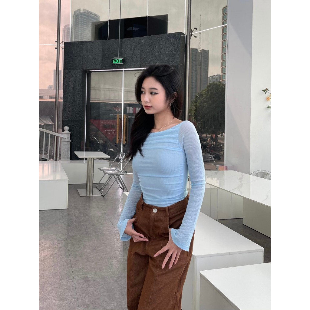 Áo thun trễ vai tay loe phối lưới quyến rũ thời trang cho nữ | LOVE TOP | Secodee
