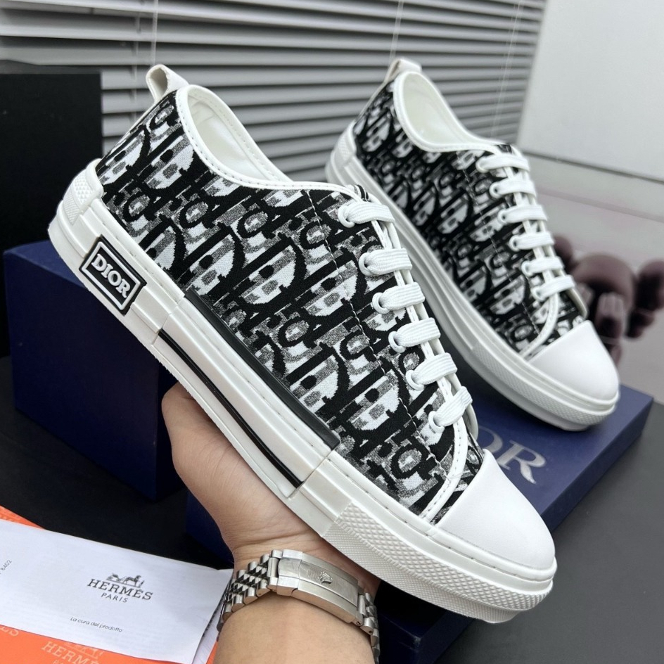 🔥Hot🔥 Giày thể thao sneaker nam nữ CD vải dệt vân chữ thổ cẩm monogram đen xám mũi da đế cao su tách