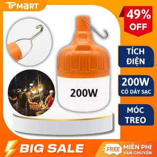 Bóng đèn tích điện công suất 150W siêu sáng, Bóng đèn led tích điện có móc treo tiện lợi