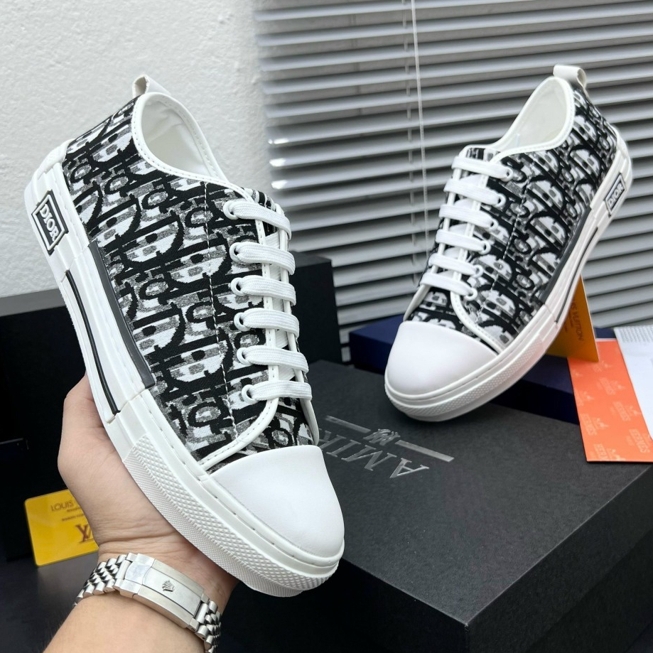 🔥Hot🔥 Giày thể thao sneaker nam nữ CD vải dệt vân chữ thổ cẩm monogram đen xám mũi da đế cao su tách | BigBuy360 - bigbuy360.vn