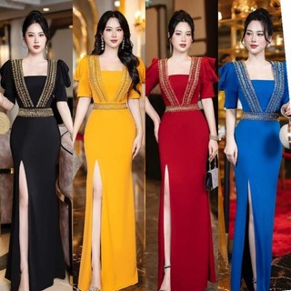 Đầm dạ hội tay phồng kết pha lê cao cấp có size 3Xl-TK TẶNG KÈM HOA TAI THỜI TRANG