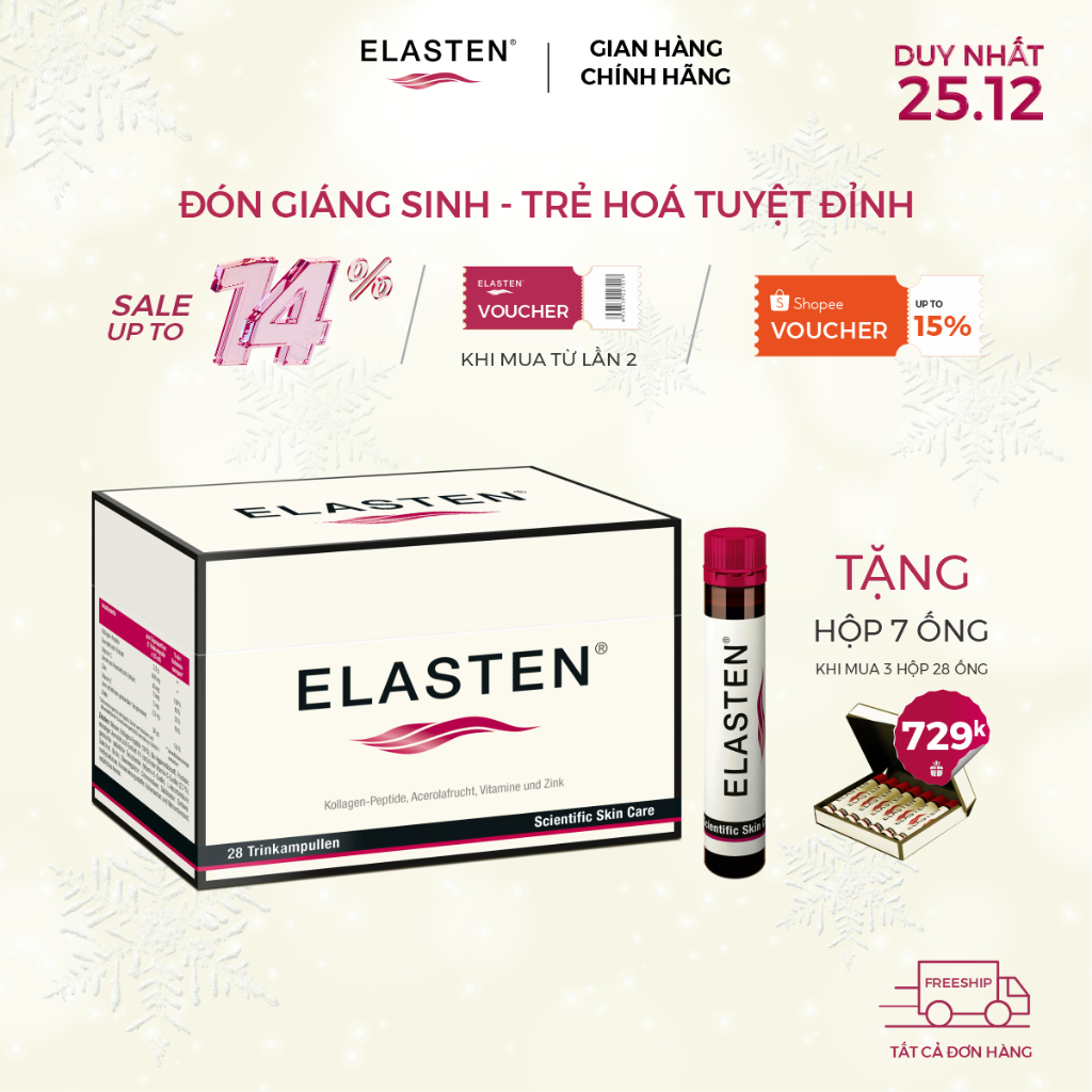 Collagen Elasten Hộp 28 ống x 25ml - Giúp Da Căng Mịn, Chống Lão Hóa, Tóc Chắc Khỏe