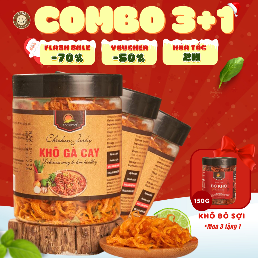 Mua 3 Tặng 1 Khô Bò, X3 Khô Gà Lá Chanh Fansipan 150g, Thành Phần Thịt Ức Gà Tươi, Fansipan