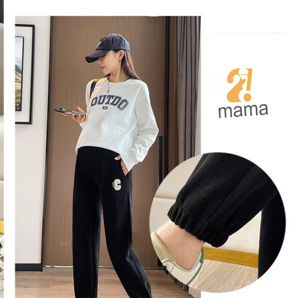 Quần Jogger bầu 2mama mùa đông chất  NỈ NHUNG TĂM bo gấu dáng thể thao BIGSIZE