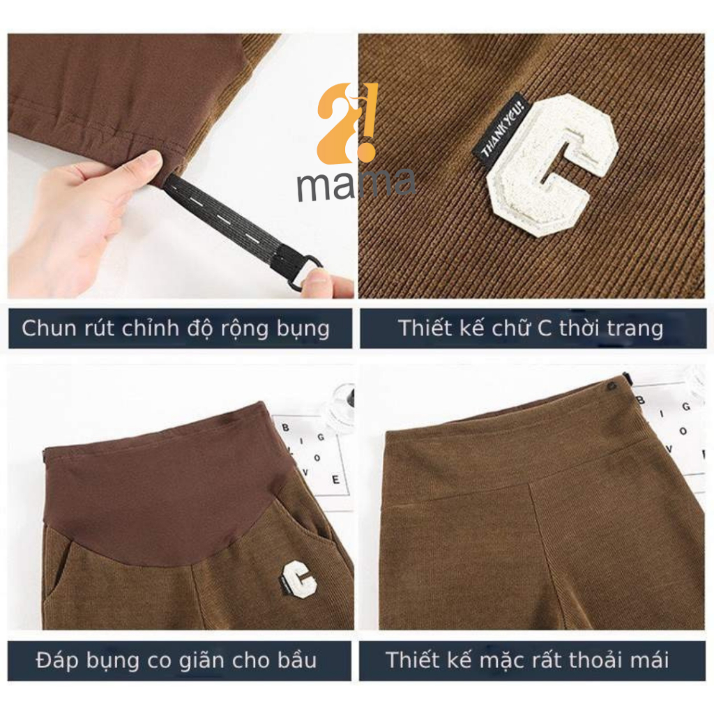 Quần Jogger bầu 2mama mùa đông chất  NỈ NHUNG TĂM bo gấu dáng thể thao BIGSIZE