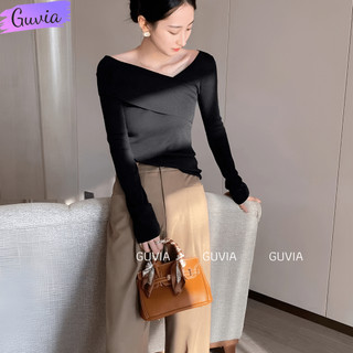 Áo thun tay dài trễ vai một bên, áo thun gân trễ vai guvia add33