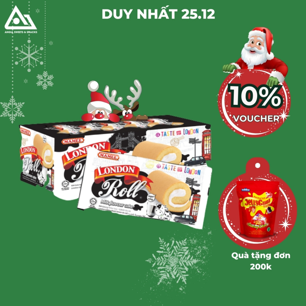 Bánh cuộn London 320g (16g x 20 chiếc), bánh bông lan cuộn vị socola, lá dứa dừa, vị sữa An Gia Sweets Snacks
