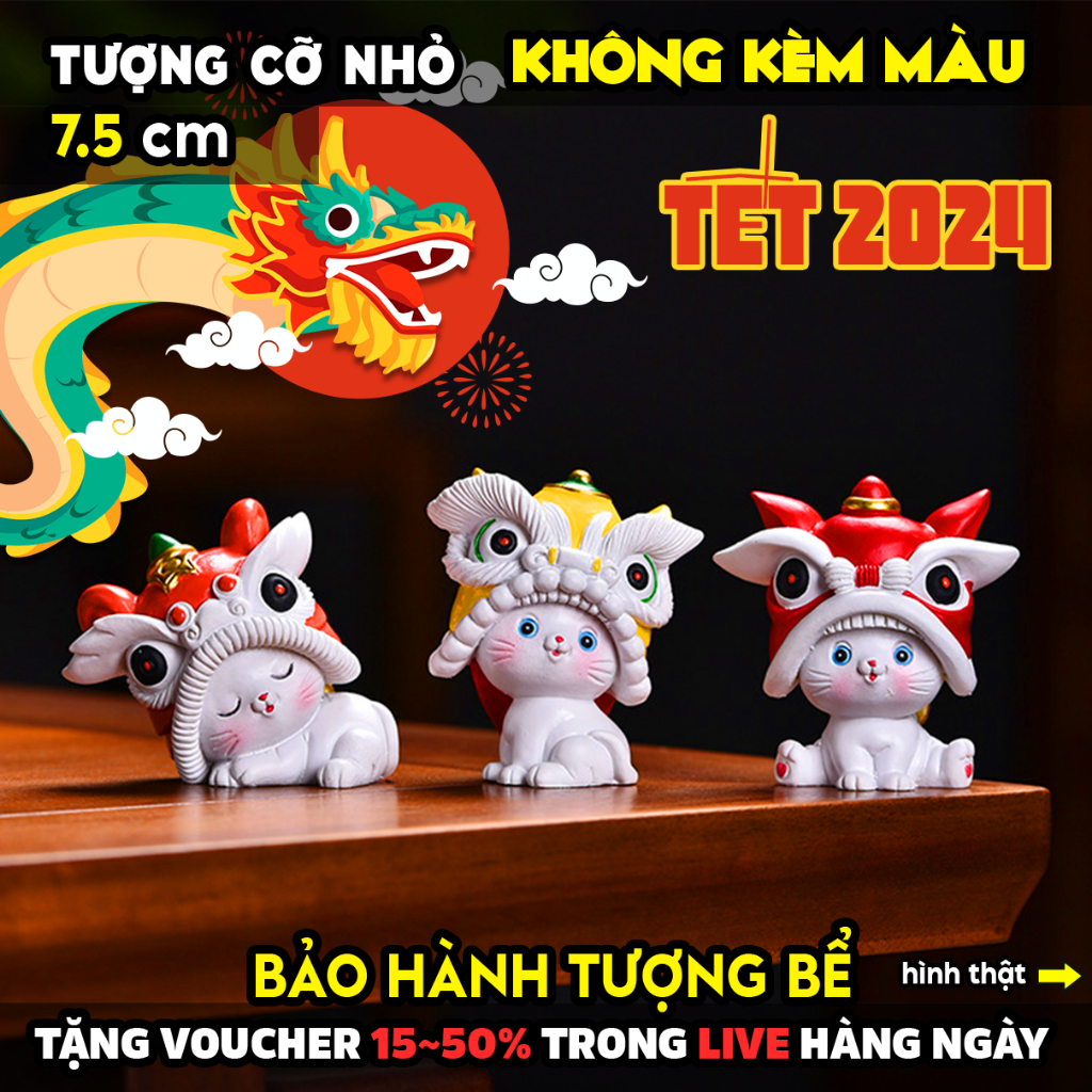Tượng tô màu chọn mẫu, THỎ MŨ LÂN ĐÓN TẾT 2024, size M, tượng thạch cao , tô tượng