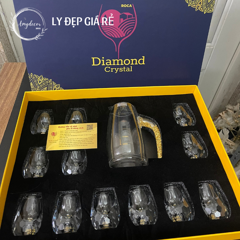 [BỘ QUÀ TẶNG] Ly uống rượu, chén uống rượu đế đáy vảy vàng 24K cao cấp