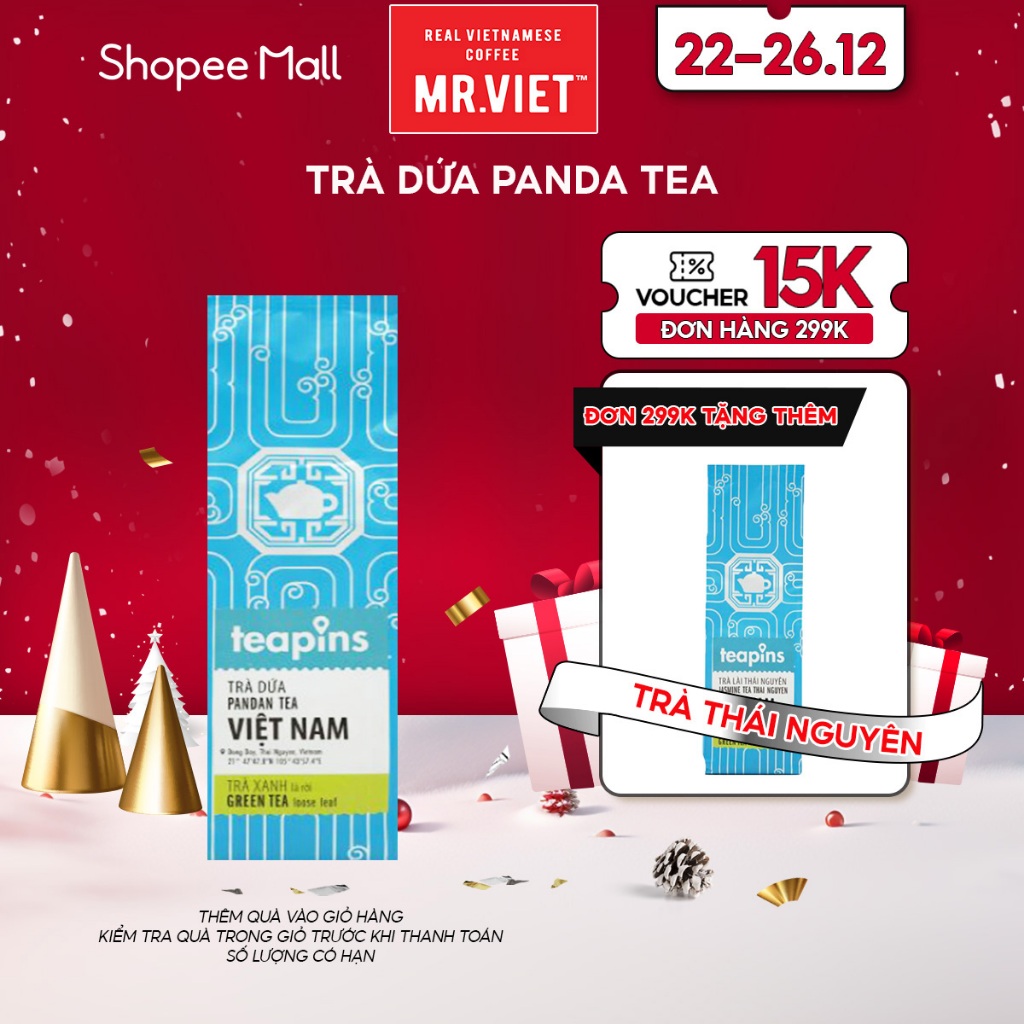 Trà lá Pandan, trà xanh, hương lá dứa dịu nhé, Trà Teapins For Local 70g