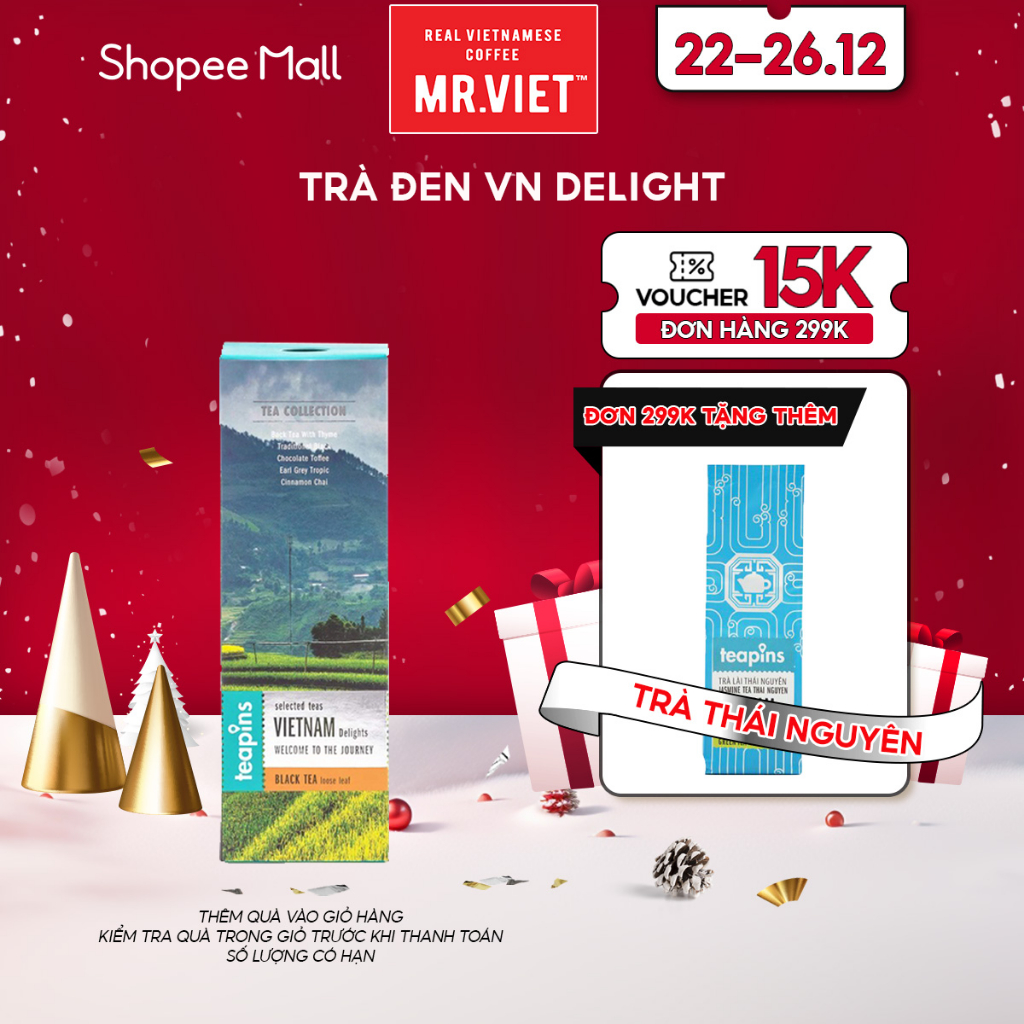 Trà đen Vietnam Delights Black với 5 vị trà đen truyền thống - Trà Teapins (10 gói/hộp x 5g)