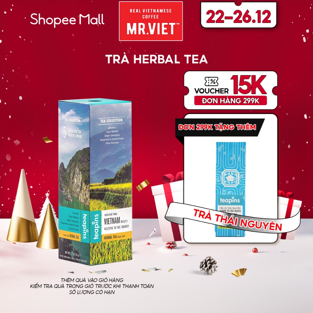 Trà thảo mộc Vietnam delights herbal Mr.Viet với 5 vị 10 gói/hộp x 5g