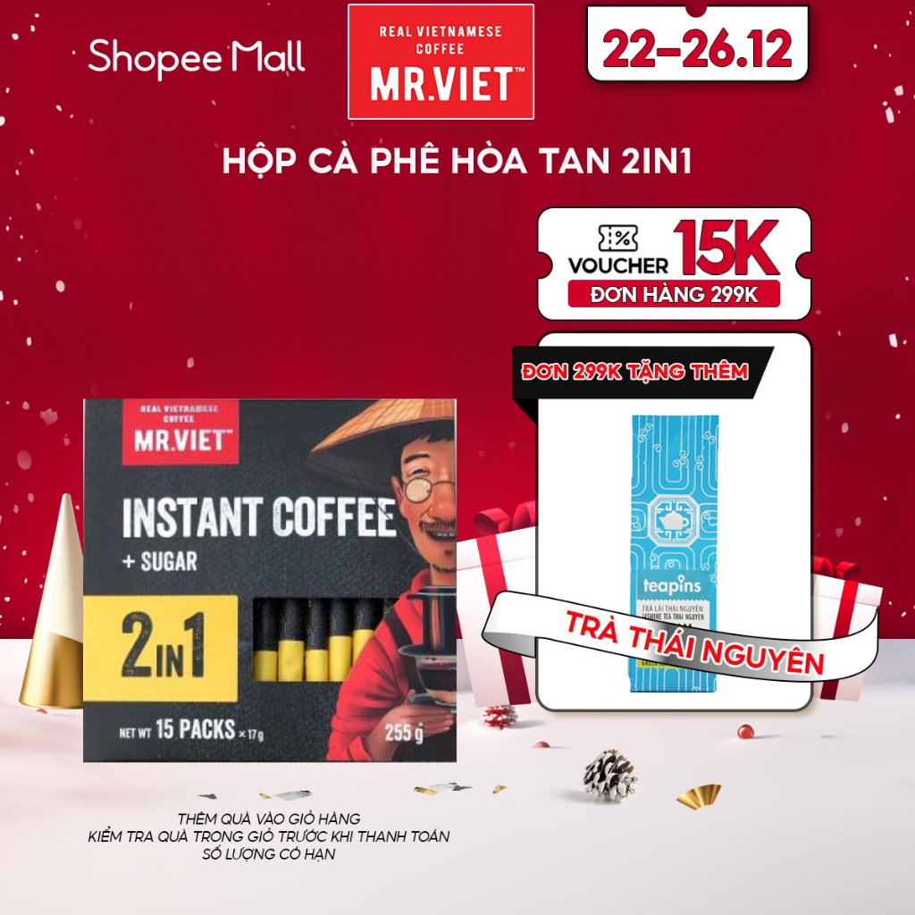 Cà phê hòa tan 2in1 vị đậm đà, hương lôi cuốn - MR.VIET Coffee (15 gói/hộp x 17g)