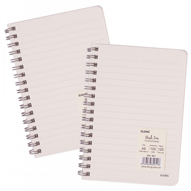 SỔ DASH CARO (5 x 5 MM) / DASH LINE LÒ XO KÉP BÌA NHỰA 2 MẶT A6 120 TRANG 100/76 MS 950, MS 951