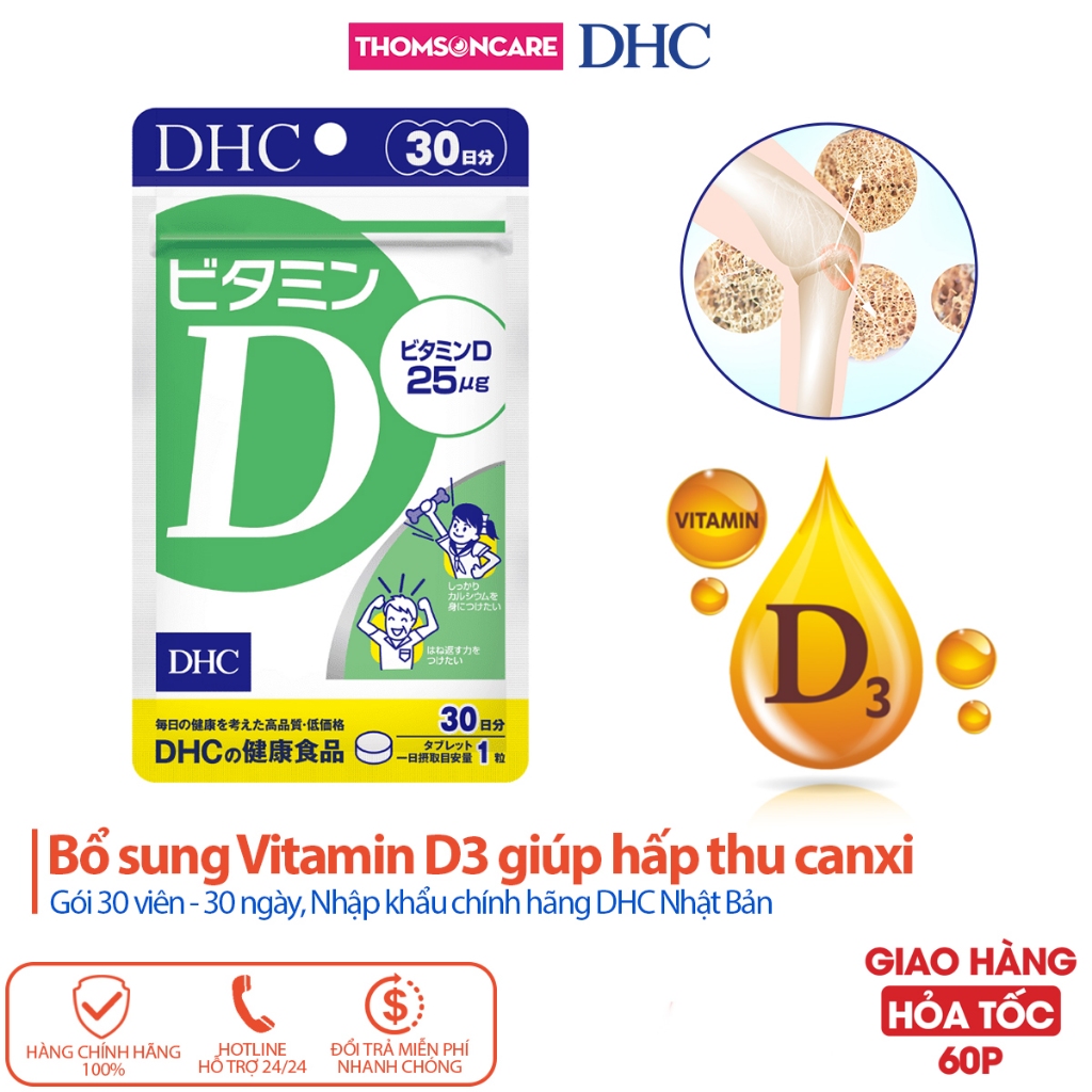 Viên uống bổ sung vitamin D3 DHC Vitamin D - giúp hấp thu canxi tối đa gói 30 viên - Thomsoncare