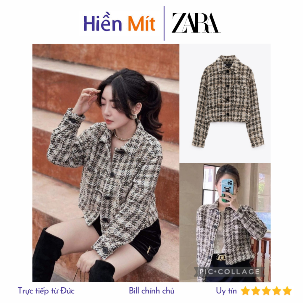 ZARA Đức - Áo khoác dệt kim dáng sơmi form ngắn hai túi màu nâu trắng sale auth new tag cao cấp có sẵn 8678/169