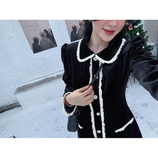 Váy Nhung phối ren trắng KAB