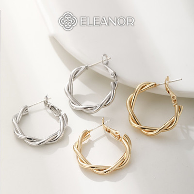 Bông tai nữ chuôi bạc 925 Eleanor Accessories viền xoắn basic phụ kiện trang sức khuyên tai 6061