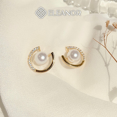 Bông tai nữ chuôi bạc 925 Eleanor Accessories viền hở ngọc trai nhân tạo phụ kiện trang sức 2536