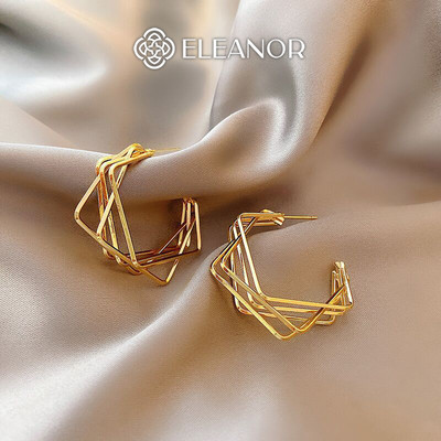 Bông tai nữ chuôi bạc 925 Eleanor Accessories viền vuông cá tính phụ kiện trang sức khuyên tai 3664