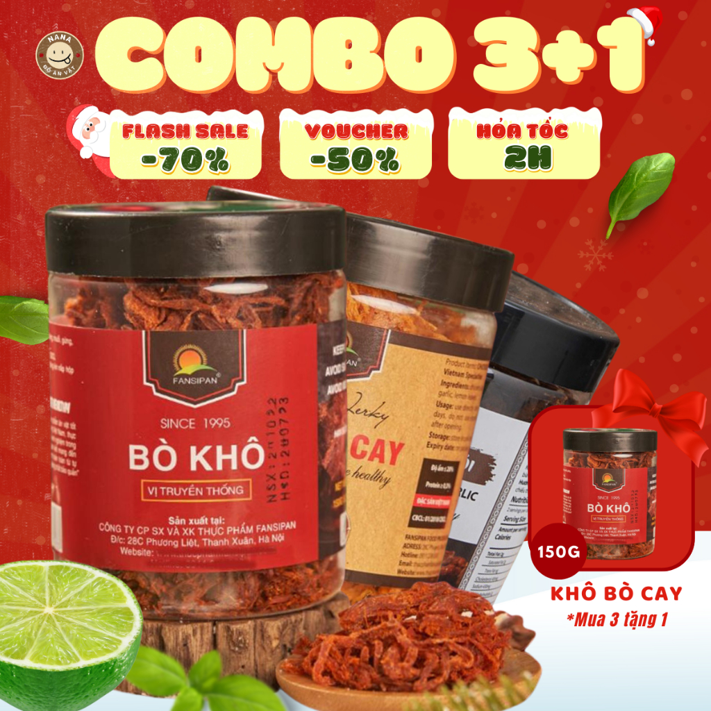 Mua 3 tặng 1, X3 Hũ Khô Bò, Khô Gà, Khô Heo Tặng 1 Hũ Khô Bò 50g Fansipan, Thơm Ngon, Bùng Vị, Fansipan