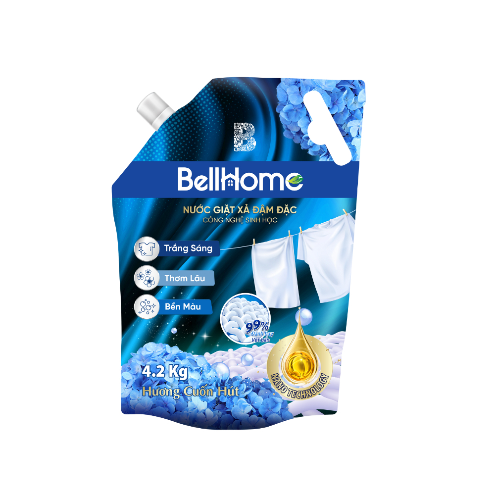 Túi Nước Giặt Xả Bell Home 4,2 Kg Tặng Kèm Chai Xả Vải Khô 100ml Và Nước Rửa Tay 500ml, bellhome
