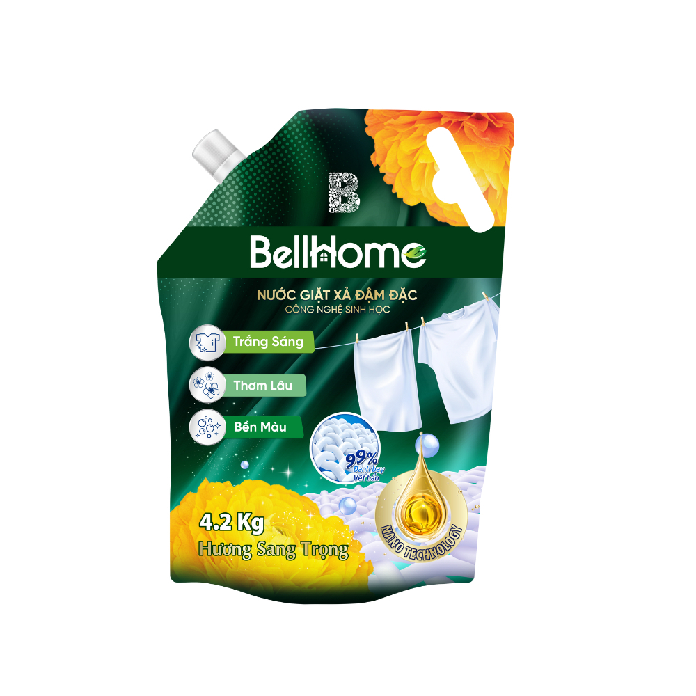 Túi Nước Giặt Xả Bell Home 4,2 Kg Tặng Kèm Chai Xả Vải Khô 100ml Và Nước Rửa Tay 500ml, bellhome
