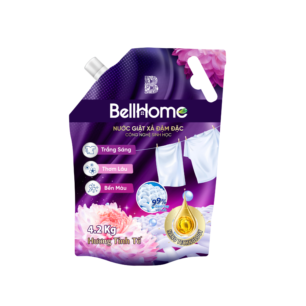 Túi Nước Giặt Xả Bell Home 4,2 Kg Tặng Kèm Chai Xả Vải Khô 100ml Và Nước Rửa Tay 500ml, bellhome