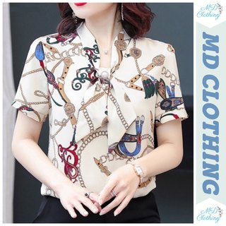 ÁO CỔ NƠ NÚT NGỌC TRAI TAY NGẮN LỤA THỜI TRANG CÔNG SỞ NỮ CAO CẤP, VẢI MỀM MỊN, KHÔNG XÙ LÔNG